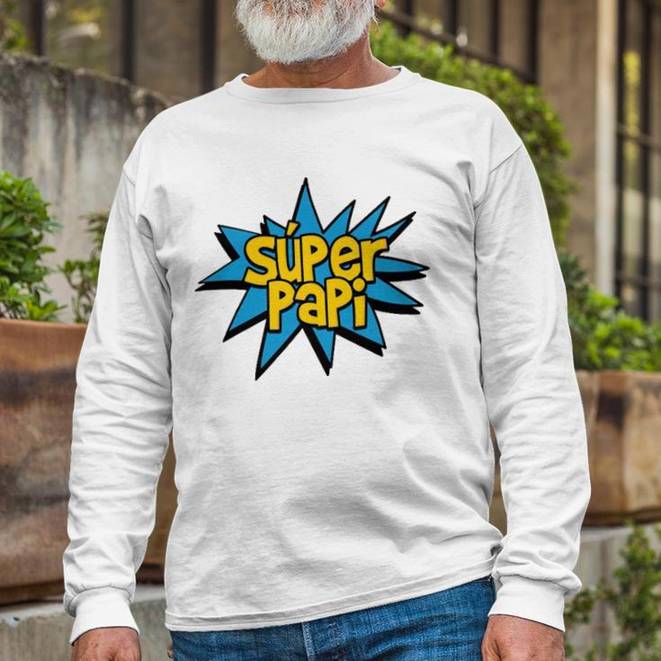 Super Papi Comic Book Superhero Spanish Dad Graphic Long Sleeve T-Shirt T-Shirt Gifts for Old Men