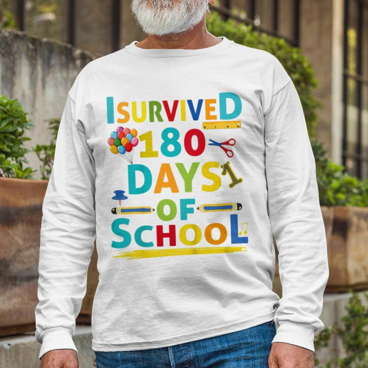 I Survived 180 Days Of School 2022 Class Activity Teacher Long Sleeve T-Shirt Gifts for Old Men