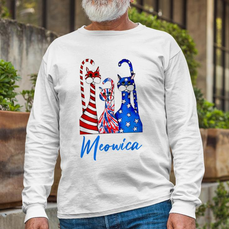 Tie Dye Meowica 4Th Of July Cat Lovers Patriotic Long Sleeve T-Shirt Gifts for Old Men