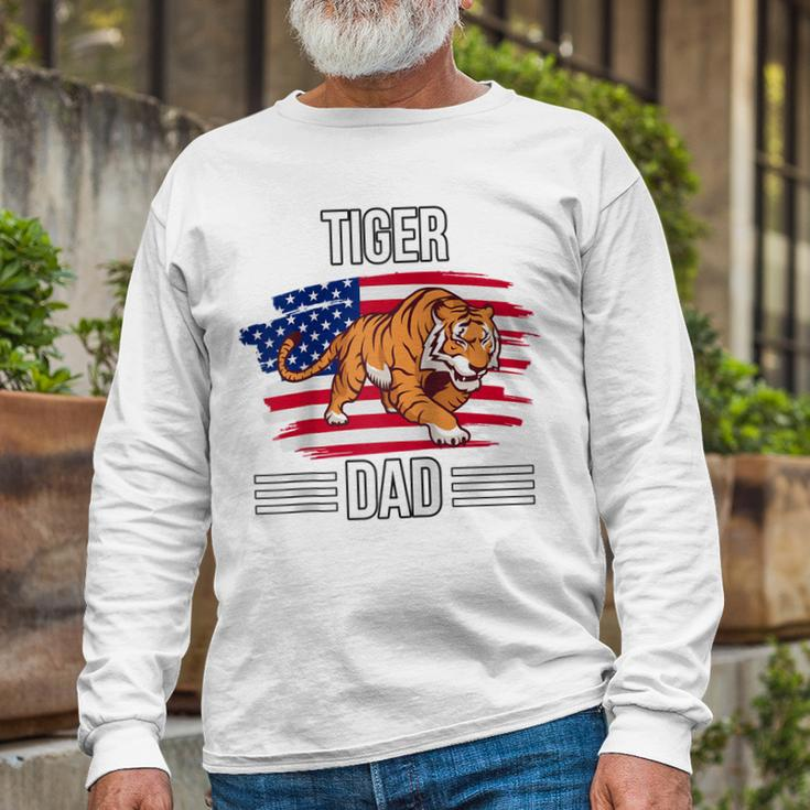 Tiger Us Flag 4Th Of July Fathers Day Tiger Dad Long Sleeve T-Shirt Gifts for Old Men