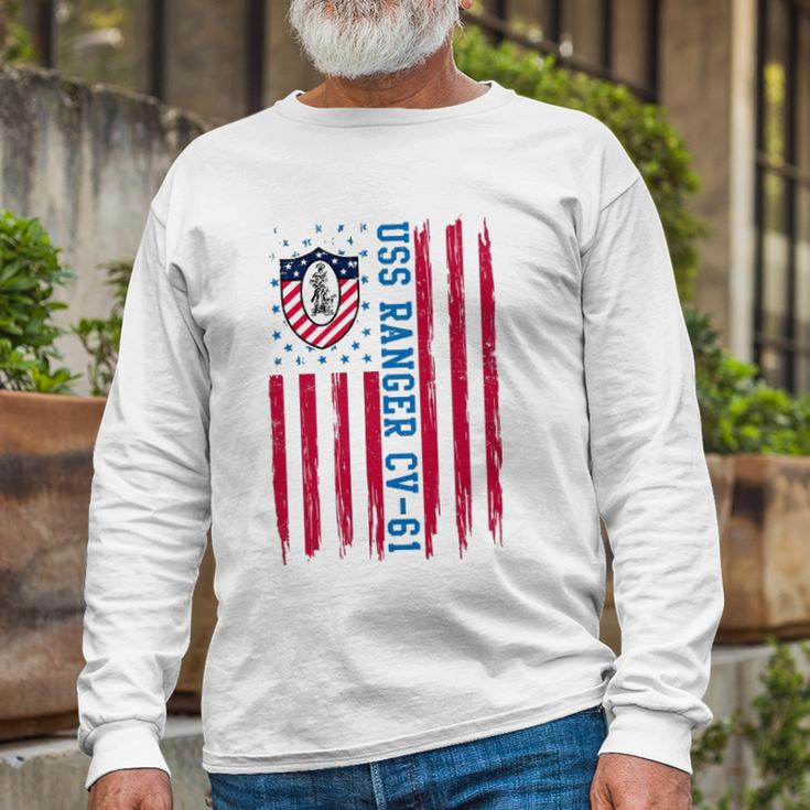 Uss Ranger Cv 61 American Flag Aircraft Carrier Veterans Day Long Sleeve T-Shirt T-Shirt Gifts for Old Men