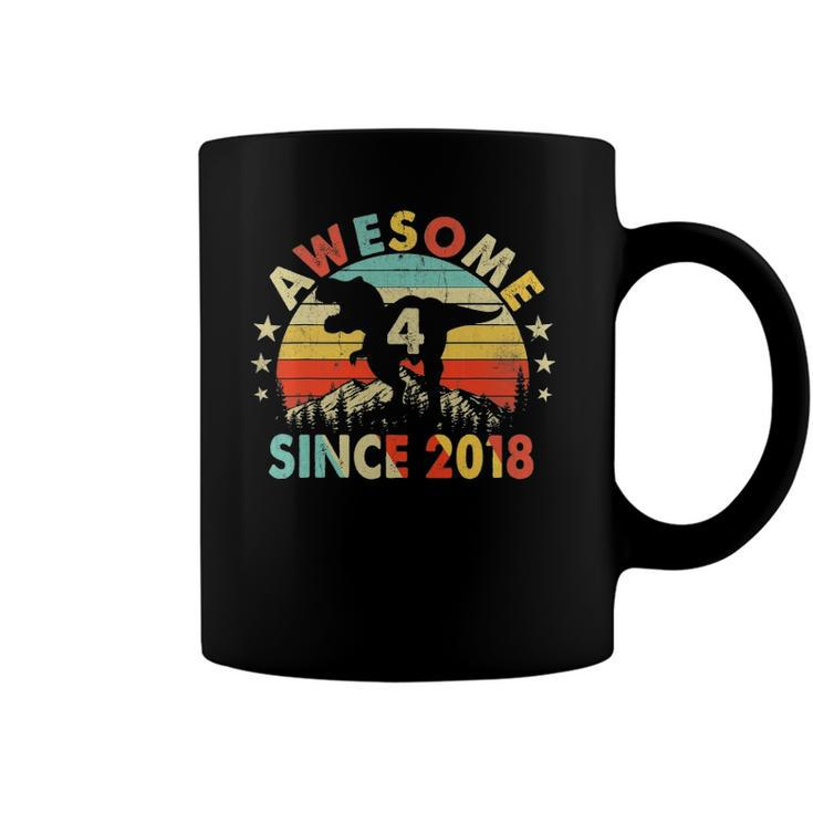 4Th Birthday Dinosaur 4 Years Old Awesome Since 2018 Boys Coffee Mug