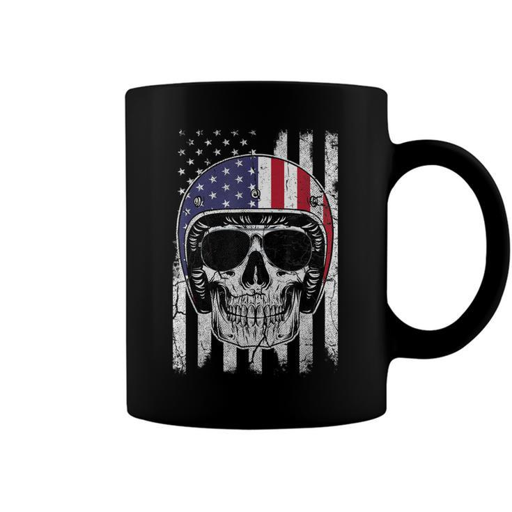 4Th Of July American Flag Skull Motorcycle T  Men Dad Coffee Mug