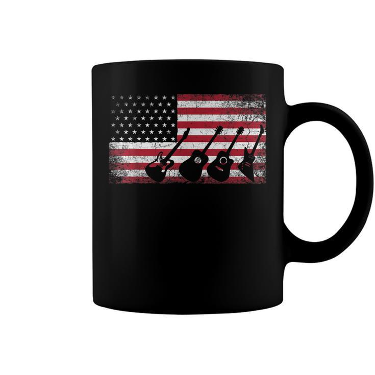 4Th Of July Gift For Men Dad Guitar Musician American Flag  Coffee Mug