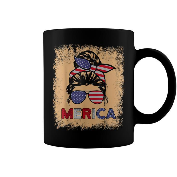 4Th Of July Merica Sunglasses Classy Mom Life Messy Bun  Coffee Mug