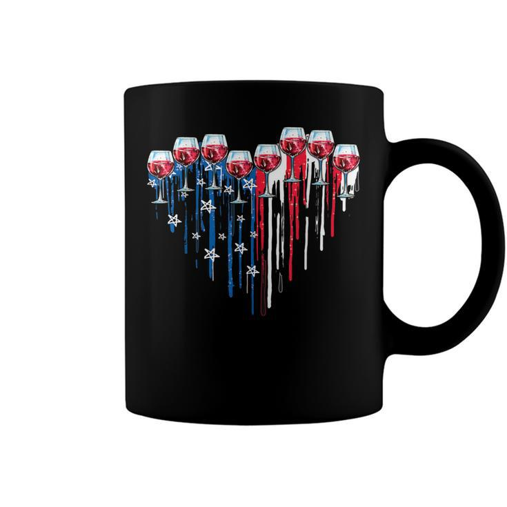 4Th Of July Wine Glasses Heart American Flag Patriotic  Coffee Mug
