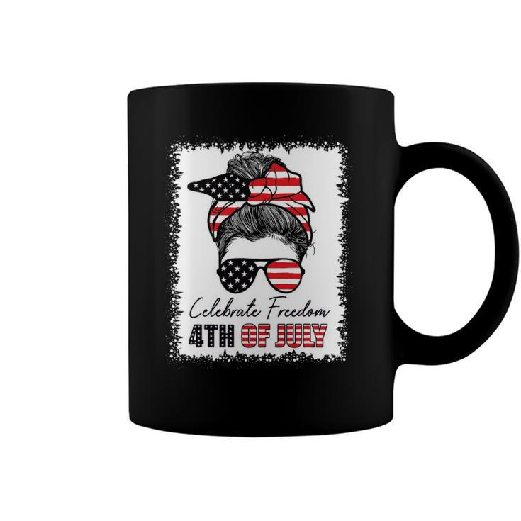 4Th Of July Women Celebrate Freedom Messy Bun American Flag Coffee Mug