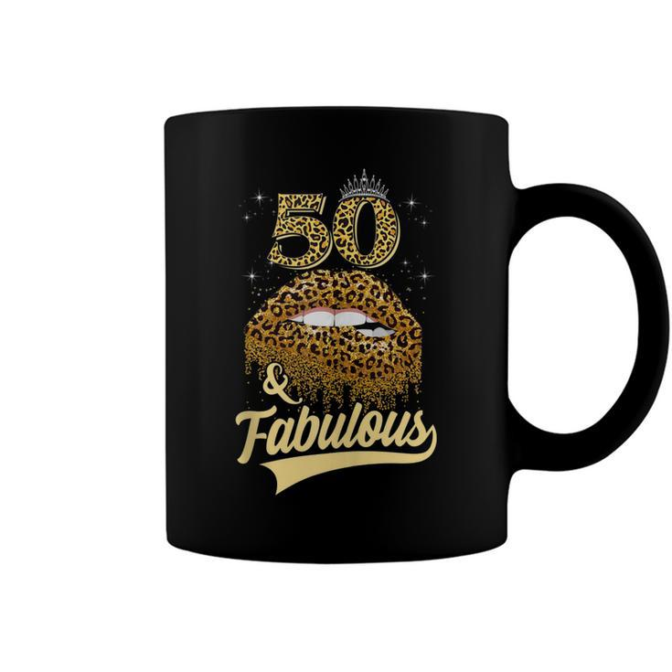 50 And Fabulous Queen Happy Birthday 50Th Leopard Sexy Lips  Coffee Mug