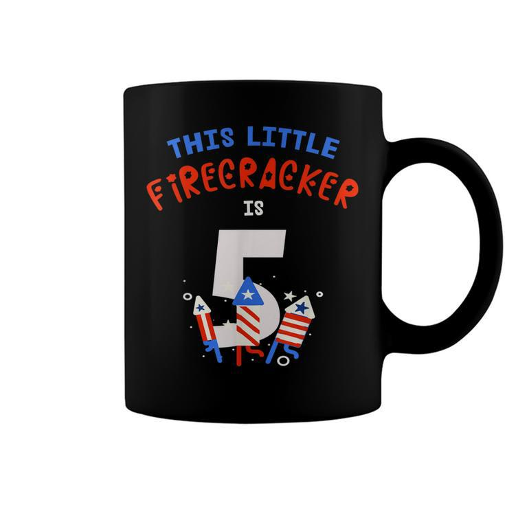 5Th Birthday This Little Firecracker Is 5 Fireworks 4Th July  Coffee Mug