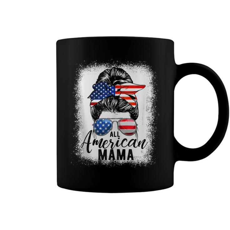 All American Mama Proud Mom Messy Bun Patriotic 4Th Of July  Coffee Mug