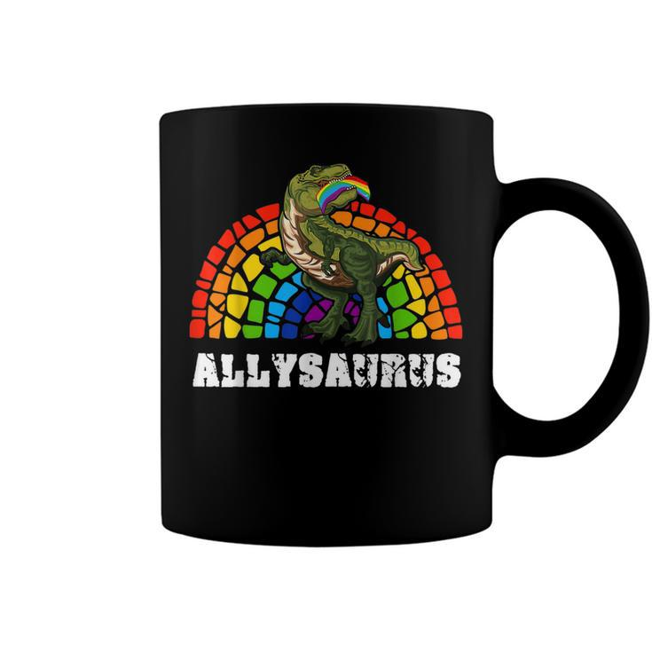 Allysaurus Dinosaur In Rainbow Flag For Ally Lgbt Pride V3 Coffee Mug