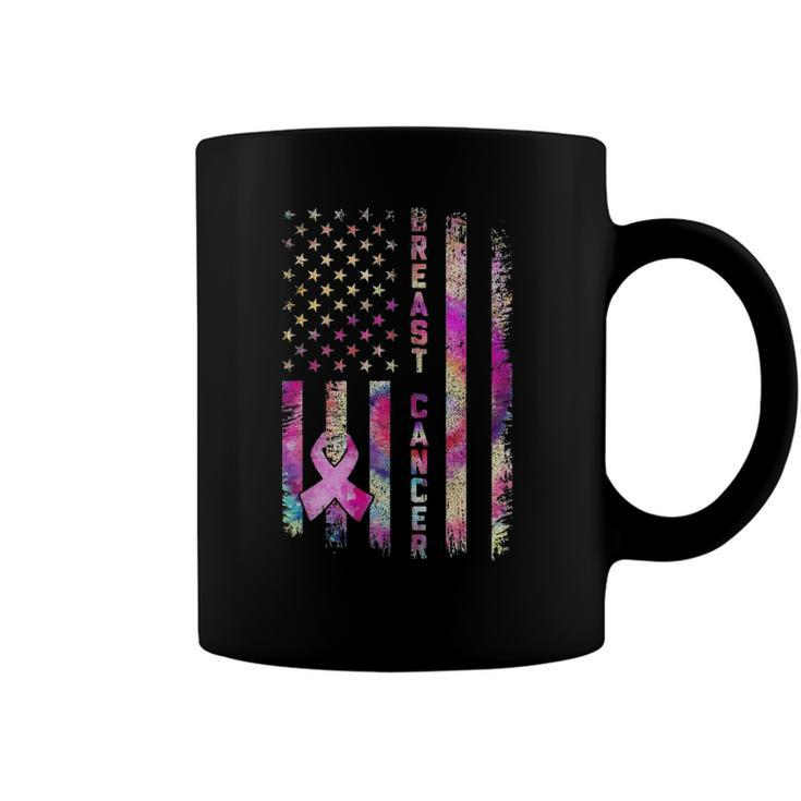 American Flag Breast Cancer Awareness Support Tie Dye Coffee Mug