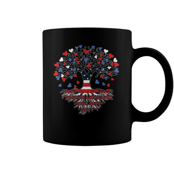 American Tree 4Th Of July Usa Flag Hearts Roots Patriotic Coffee Mug