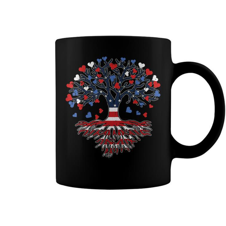 American Tree 4Th Of July Usa Flag Hearts Roots Patriotic  Coffee Mug