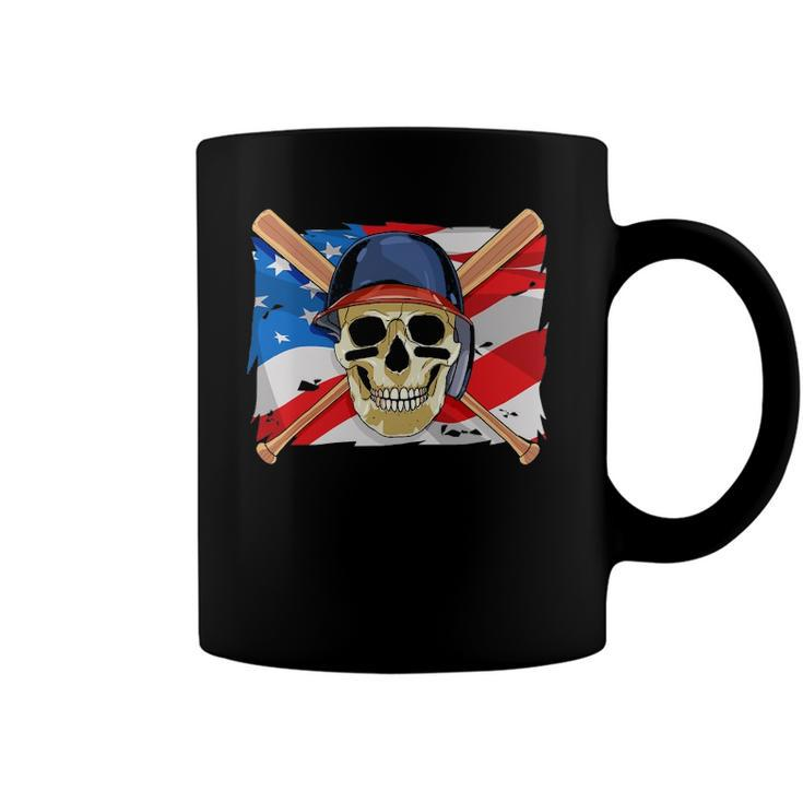 Baseball Skull 4Th Of July American Player Usa Flag Coffee Mug