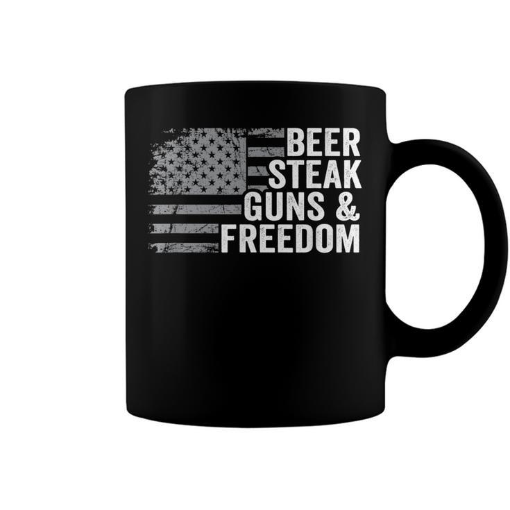 Beer Steak Guns & Freedom - 4Th July Usa Flag Drinking Bbq  Coffee Mug