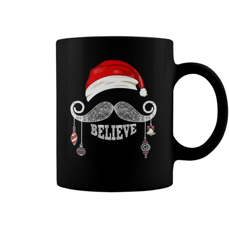 Believe Christmas Santa Mustache With Ornaments - Believe Coffee Mug
