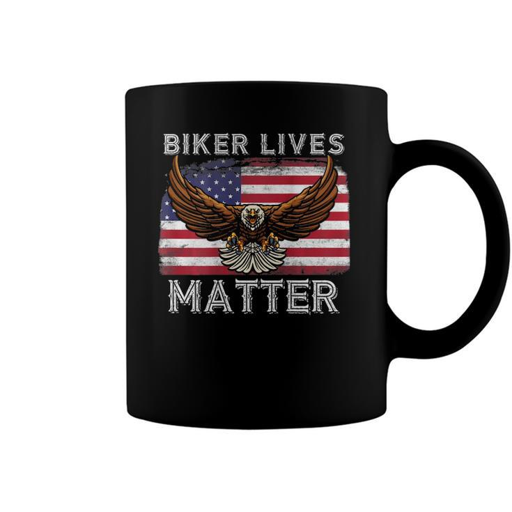 Biker Lives Matter Distressed American Flag Bald Eagle Coffee Mug