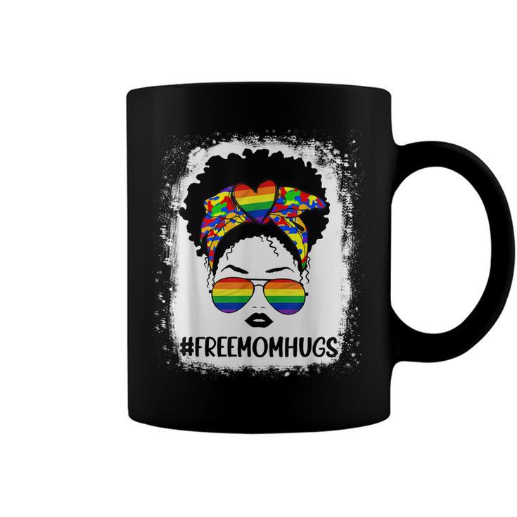 Black Womens Free Mom Hugs Messy Bun Lgbt Pride Rainbow  Coffee Mug