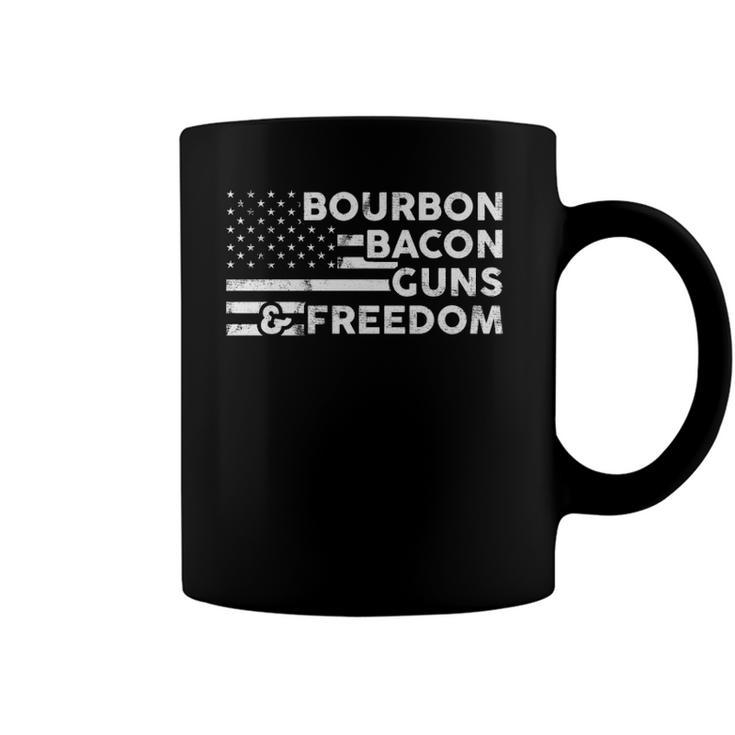 Bourbon Bacon Guns & Freedom 4Th Of July Patriotic Usa Flag  Coffee Mug