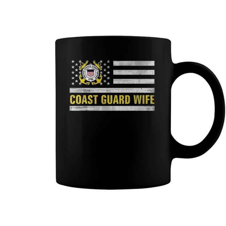 Coast Guard Wife With American Flag Gift For Veteran Day Coffee Mug