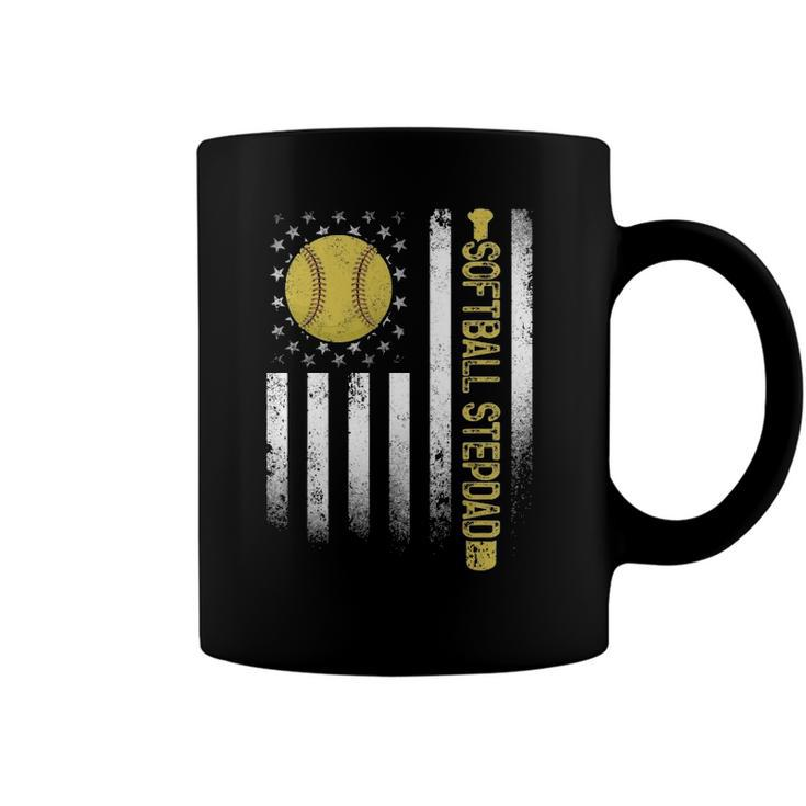 Distressed Usa American Flag Softball Stepdad Fathers Day Coffee Mug