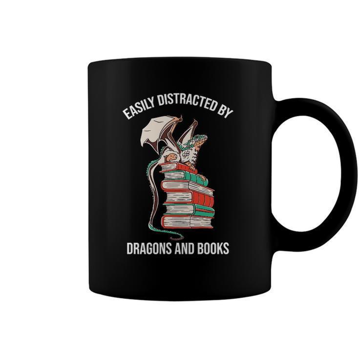 Easily Distracted By Dragons And Books Lover Funny Coffee Mug