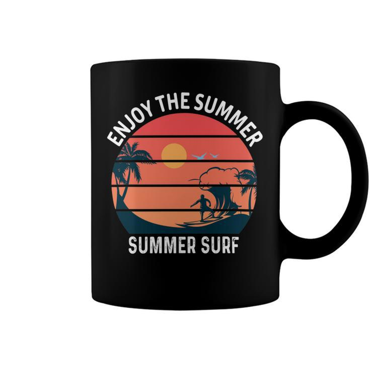 Enjoy The Summer Sunset Waves  Summer Surf Shirt Design  Coffee Mug