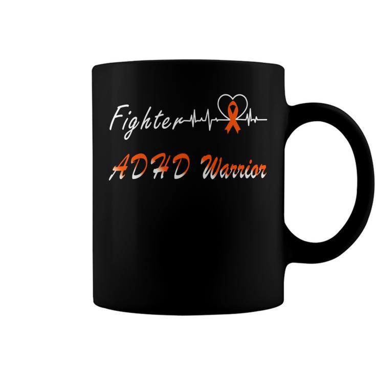 Fighter Adhd Warrior Heartbeat Orange Ribbon Attention Deficit Hyperactivity Disorder Adhd Awareness Coffee Mug