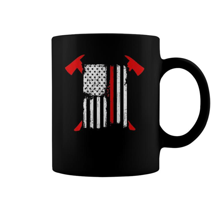 Firefighter Red Line Us Flag Crossed Axes Printed Back Coffee Mug