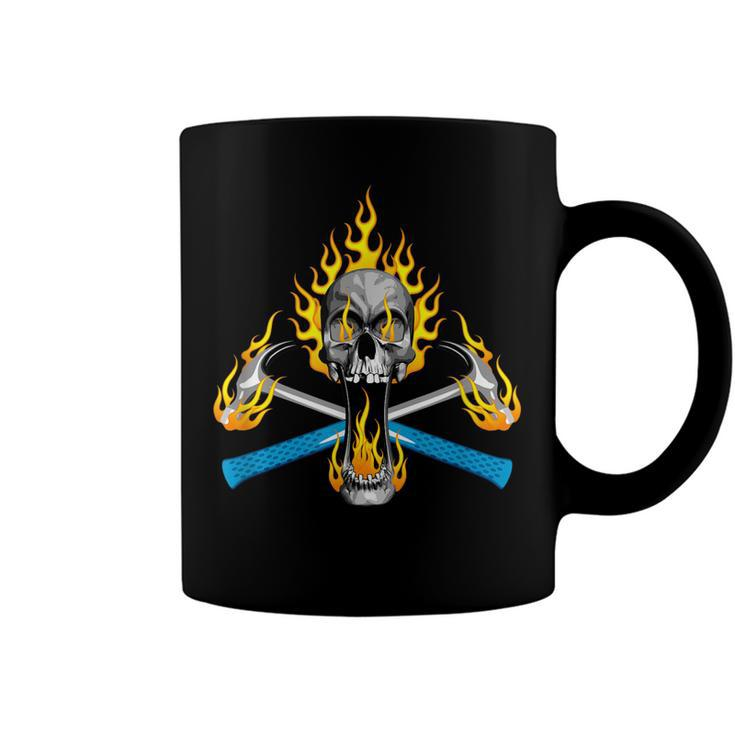 Flaming Carpenter Skull  Crossed Hammers Coffee Mug