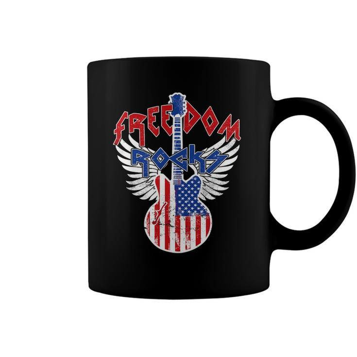 Freedom Rocks 4Th Of July Patriotic Usa Flag Rock Guitar Coffee Mug