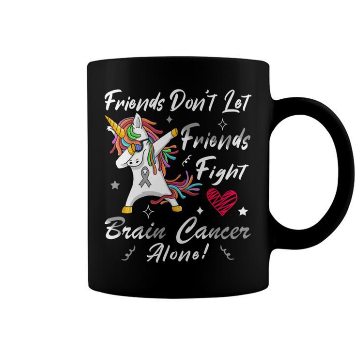 Friends Dont Let Friends Fight Brain Cancer Alone  Unicorn Grey Ribbon  Brain Cancer  Brain Cancer Awareness V2 Coffee Mug