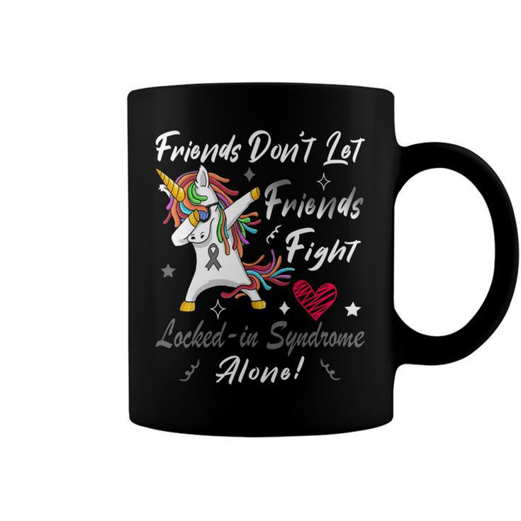 Friends Dont Let Friends Fight Lockedin Syndrome Alone  Unicorn Silver Ribbon  Lockedin Syndrome  Lockedin Syndrome Awareness Coffee Mug