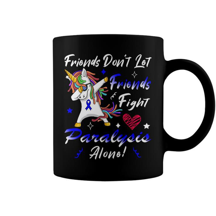 Friends Dont Let Friends Fight Paralysis Alone  Unicorn Blue Ribbon  Paralysis  Paralysis Awareness Coffee Mug