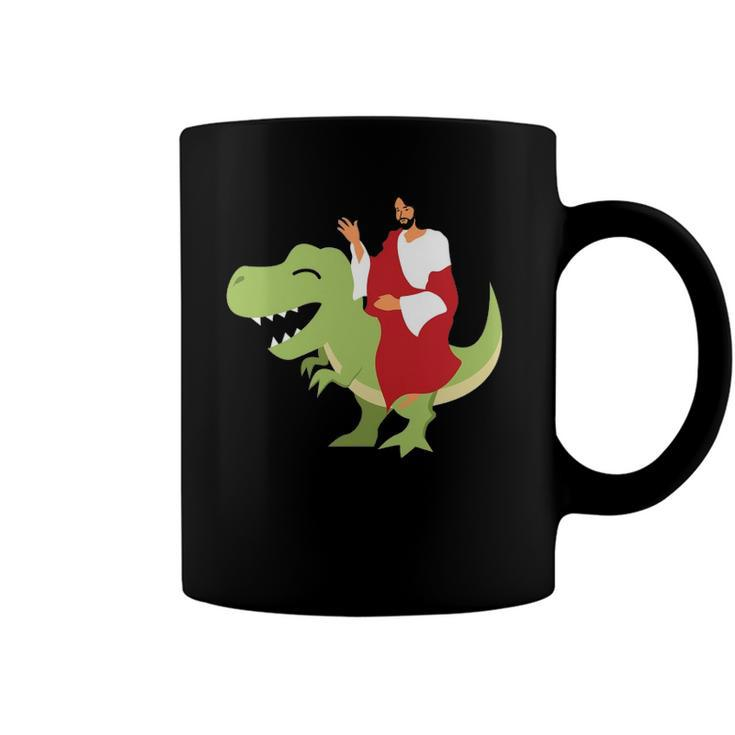 Funny Parody Jesus Riding Dinosaur Cute Meme Dino Gift Coffee Mug