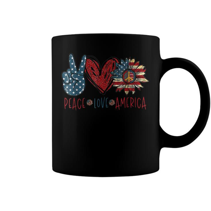 Funny Peace Love America Sunflower Hippie 4Th Of July  Coffee Mug