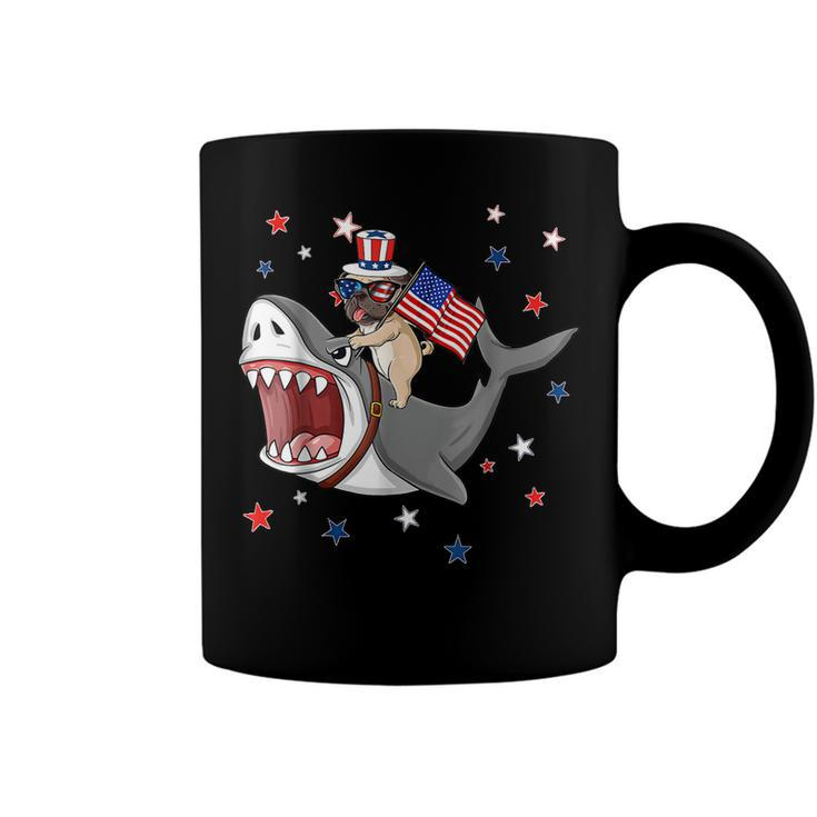Funny Pug Shark 4Th Of July Dog Mom Dad Puppy Lover  Coffee Mug