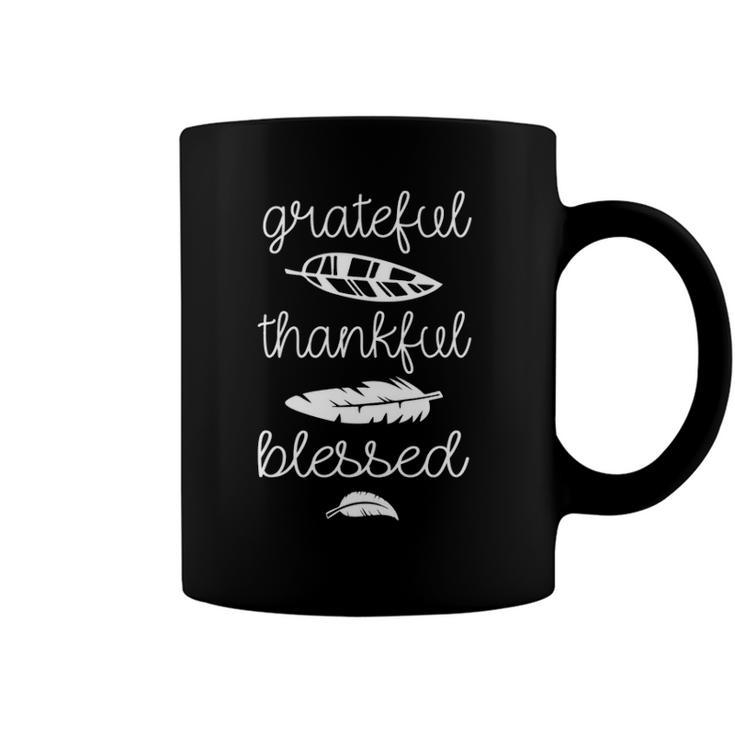 Grateful Thankful Blessed Cute Boho Feathers Thanksgiving Coffee Mug