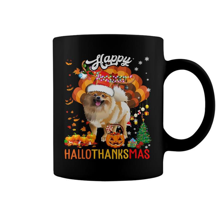 Hallothanksmas Santa Turkey Pumpkin Pomeranian Dog T-Shirt Coffee Mug