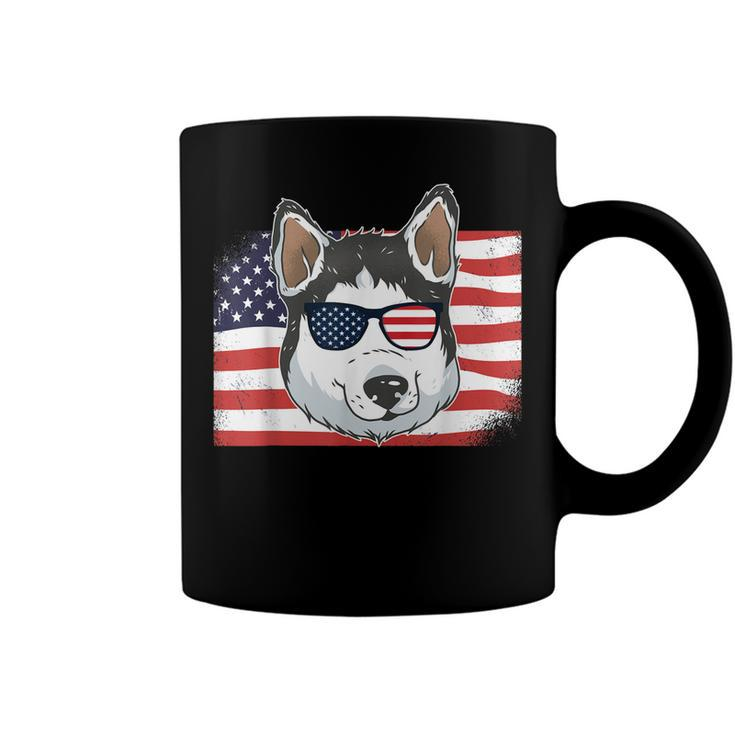 Husky Dad & Mom American Flag 4Th Of July Usa Siberian Husky  Coffee Mug