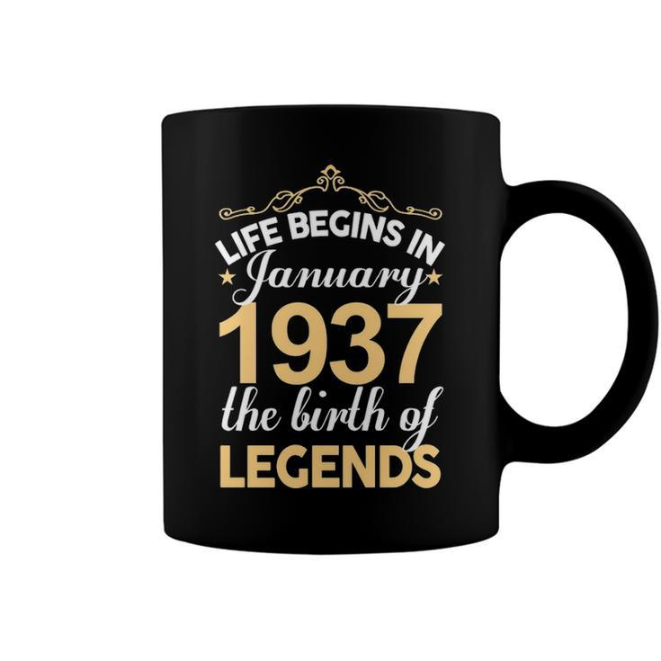 January 1937 Birthday Life Begins In January 1937 V2 Coffee Mug