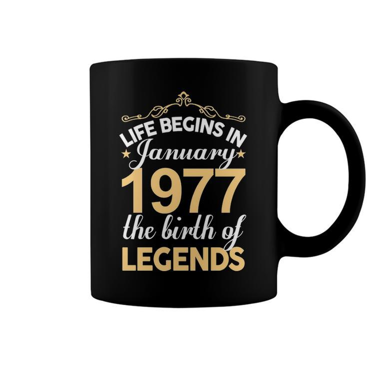 January 1977 Birthday   Life Begins In January 1977 V2 Coffee Mug