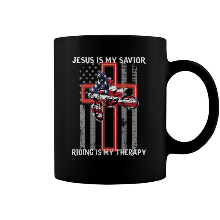 Jesus Is My Savior Riding Is My Therapy Us Flag Coffee Mug