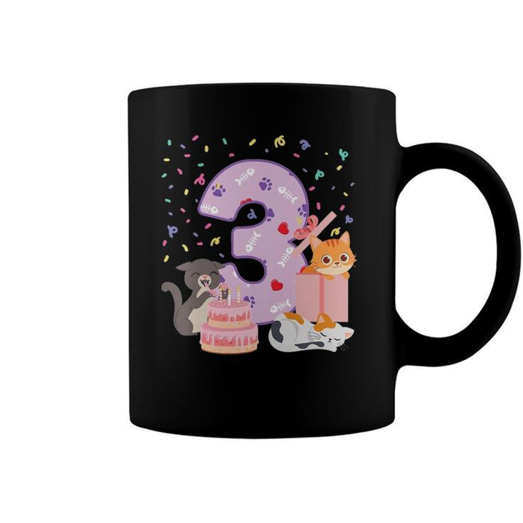 Kids 3Rd Birthday Girl Cute Cat Outfit 3 Years Old Bday Party Coffee Mug