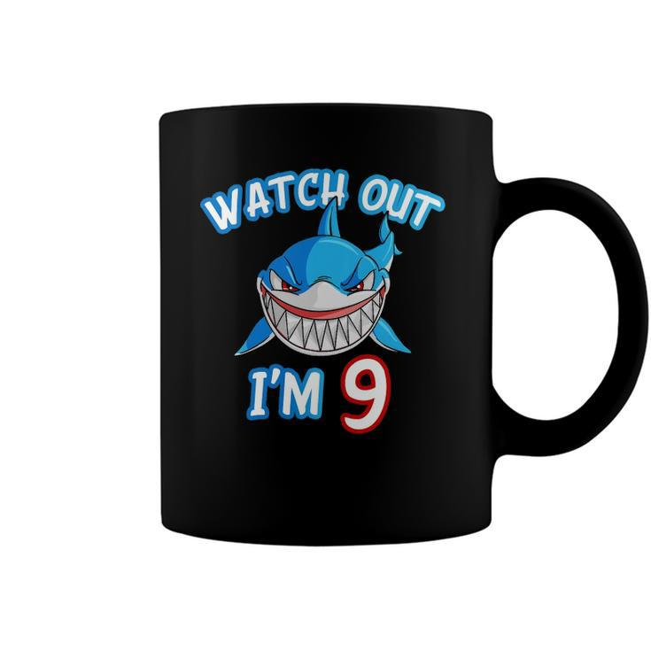 Kids 9 Years Old Boy Watch Out Shark  9Th Birthday Tee Coffee Mug
