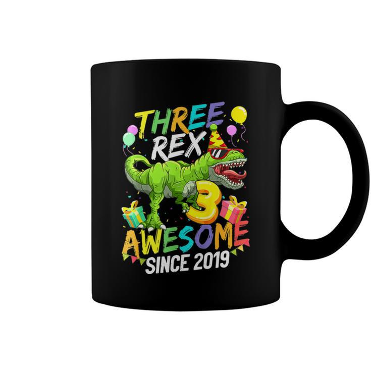 Kids Three Rex Awesome Since 2019 Funny Birthday Boys Kids  V2 Coffee Mug