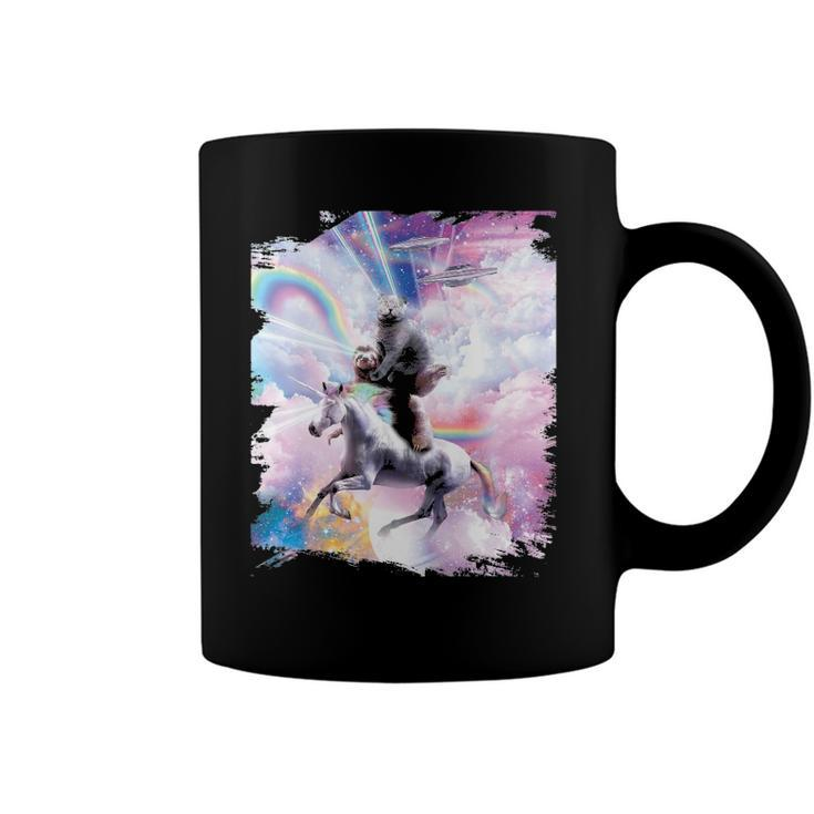 Laser Eyes Space Cat On Sloth Unicorn - Rainbow Coffee Mug