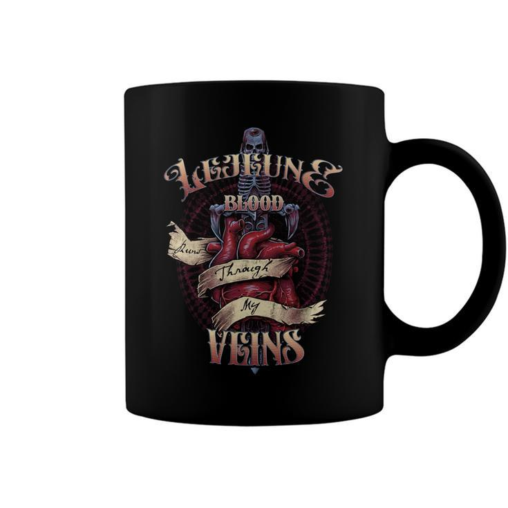 Lejeune Blood Runs Through My Veins Name Coffee Mug