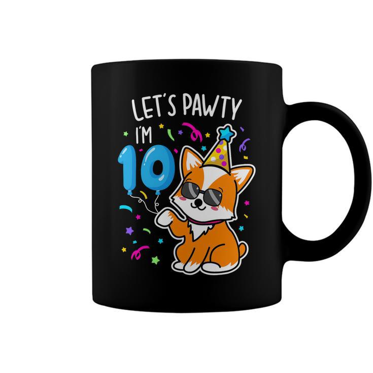 Lets Pawty Im 10Th Birthday Corgi 10 Years Old Birthday Coffee Mug